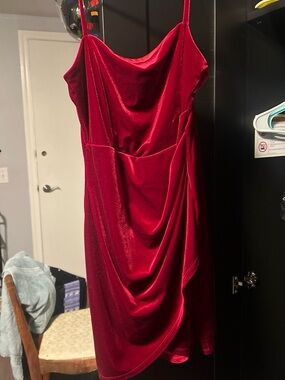 Windsor Red Velvet Draped Slip Midi Dress